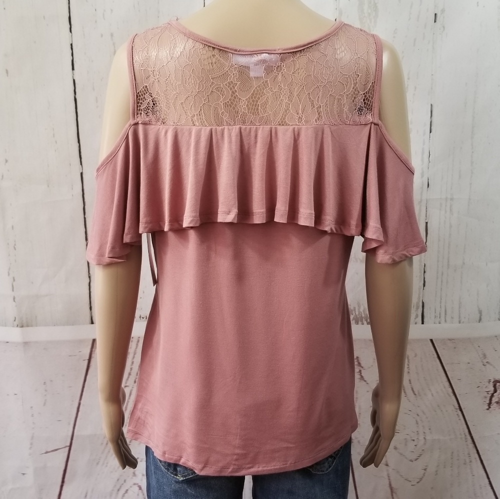 Women's Ruffled and Lace Top MAUVE - Picture 5 of 7